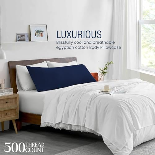 Body Pillow Cover with Zipper 20x72 Cotton Long Body Pillowcase Lumbar Pillow case 100% Egyptian Cotton 500 Thread Count Pack of 1 for Adult Size (Navy Blue) - Image 3