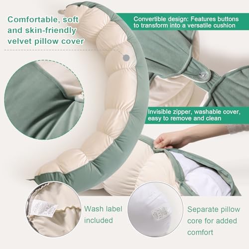 Peallow(Pat. Pend) – Long Round Body Pillow for Adults, Bolster Pillow for Sleeping, Soft and Supportive Pillow for Sleeping & Lumbar Support (Green-White, 59") - Image 4