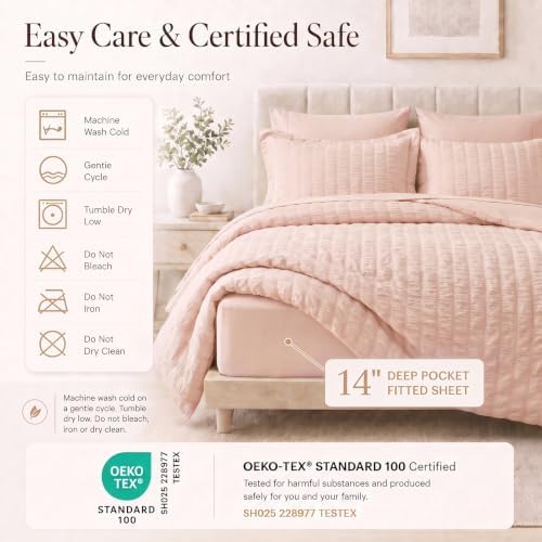CozyLux King Size Comforter Set 7 Pieces Blush Pink Seersucker Bed in a Bag - Image 5