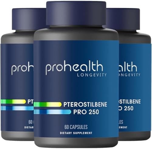 Pterostilbene Supplement (250mg, 60 Capsules) | Clinically Proven, Third-Party Tested Antioxidant for Heart & Brain Health | Activates Longevity Genes (3 Pack) by ProHealthLongevity