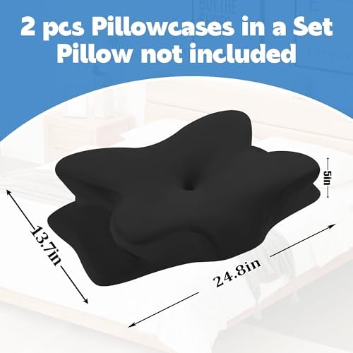 BALAPET 2 Pcs Velvet Cervical Neck Pillow Case, Soft Elasticity Pillowcase for Ergonomic Cervical Neck Pillow,Fuzzy Warm Flannel Pillow Cases with Zipper, Cover Only(Black) - Image 2