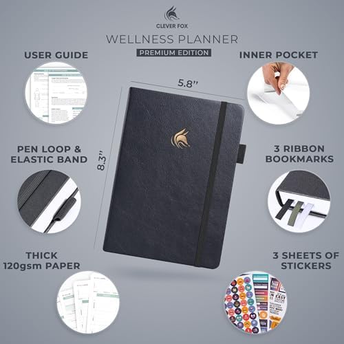 Clever Fox Wellness Planner & Food Journal for Weight Loss, A5 Silver Black - Image 2