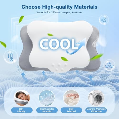 Cervical Pillow for Neck Pain Relief, Cooling Contour Memory Foam Pillows Support Odorless Ergonomic Neck Pillow Adjustable Orthopedic Bed Pillow for Side Back Stomach Sleeper with Pillowcase,Snow - Image 3