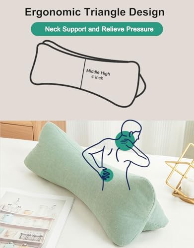 Breathable Buckwheat Cervical Neck Support Pillow, Triangle Pillows for Neck Pain Relief, Adjustable Height Cool Sleep Cylinder Bolster Pillow, Removable Washable, Green 15 X 5 Inches - Image 3