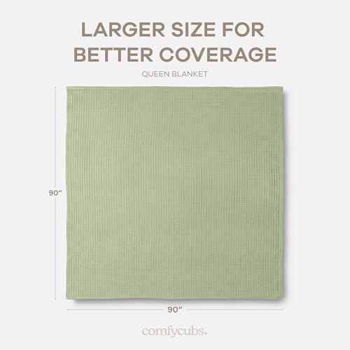Comfy Cubs Waffle Blanket Queen, 90" x 90" - 100% Cotton Lightweight Breathable Bed Blanket - Soft Textured Thermal Weave for All Seasons – Decorative Cozy Layer for Couch, Sofa, or Bed - Sage - Image 4