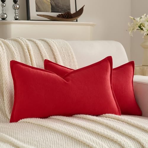 FUTEI Pack of 2 Chenille Throw Pillow Covers 12x20 Inch, Red by FUTEI