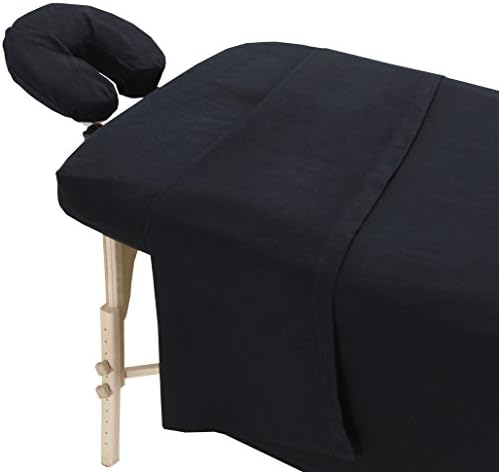 LONDON LINENS Pack of 2 Extra Thick 3 Piece Massage Table Sheets Set - 100% Natural Cotton Flannel - Includes Massage Table Cover, Massage Fitted Sheet, and Massage Face Rest Cover (Black) by LONDONLINENS