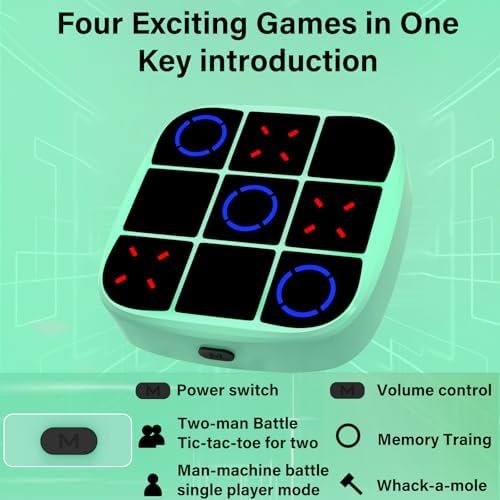Tic-Tac-Toe Bolt Game, 4-in-1 Handheld Puzzle Games Console, Electronic Tic-Tac-Toe Game for Educational and Memory Growth, Portable Travel Games for Car Ride, Board Games for Kids and Adults (Cyan) - Image 2