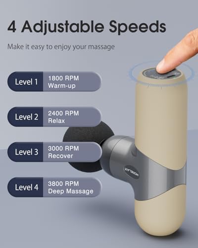 Morelax Mini Massage Gun Deep Tissue, Portable Percussion Muscle Massager for Whole Body Pain Relief, Electric Handheld Sport Massager with 6 Massage Heads 4 Speed, Best Gift (Silver Beige) - Image 2