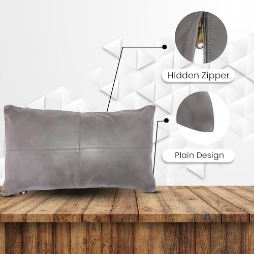 LL LEATHER LOVERS 100% Lambskin Leather Pillow Cover - Sofa Cushion Case, Decorative Throw Covers for Living Room & Bedroom, 14X22 Inch - Grey Antique Plane Pack of 2 - Image 3