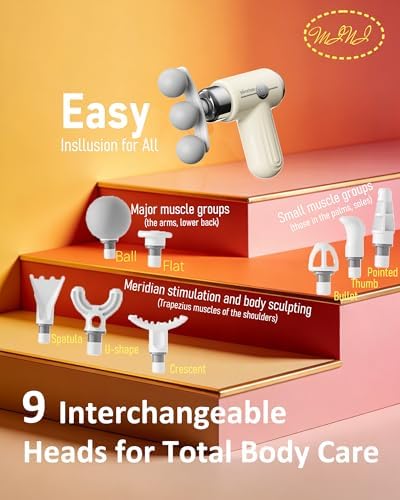 Mini Massage Gun Deep Tissue, Portable Handheld Massage Gun for Muscle Recovery, Quiet Percussion Massager with 9 Heads, Lightweight USB-C Rechargeable Massage Gun for Travel, Gym & Office - Image 4