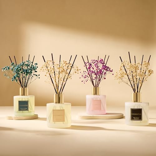 COCORRÍNA Reed Diffuser - Clean Linen 17 Fl.oz Reed Diffuser with 8 Sticks Scented Diffuser with Preserved Flowers for Bathroom Home Decor - Image 7