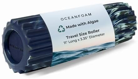 Oceanfoam Ripple Travel Foam Roller (11" x 3.35") Firm Mini Foam Roller for Physical Therapy, Deep Tissue Massage, Back Pain - High Density, Wave Textured - Yoga (Dark Navy, Hunter & Seafoam Marbled) by Oceanfoam