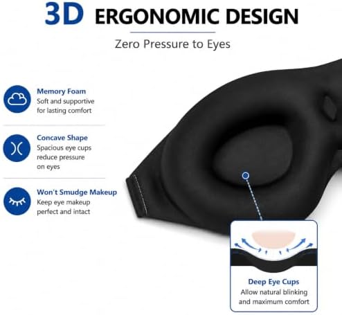 ALASKA BEAR Sleep Mask Memory Foam Contoured Eye Cups for Women and Men, Soft 3D Blackout Eye Mask for Sleeping No Pressure on Eyelids and Eyelashes Protection, Earplugs Set, Black - Image 4