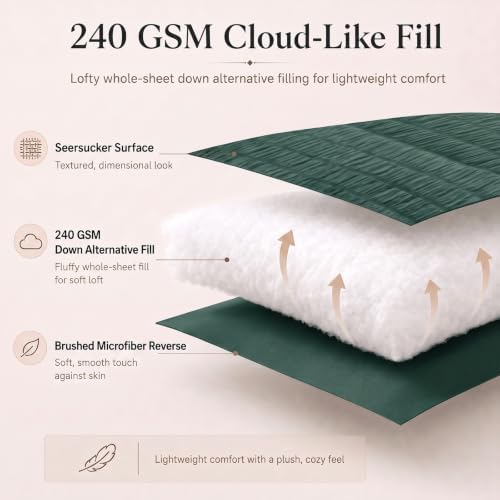 CozyLux Full Comforter Sets, 7 Pieces Forest Green Seersucker Bed in a Bag - Image 3