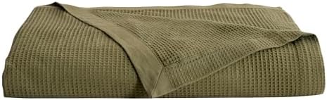 Great Bay Home 100% Cotton Blanket for Full/Queen Size Bed | Lightweight and Breathable Waffle Weave Blankets for Summer & Spring | Versatile, Layering Dark Green Bed Blanket, Olive, 90x90 inches - Image 3