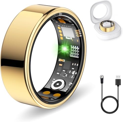 FKGZJF Smart Rings for Women Men, Fitness Ring with Heart Rate, Blood Oxygen, HRV, Stress, Sleep Tracker, Step Tracker, lP68 Waterproof Smart Ring for iPhone & Android, No Subscription Fee (Gold 9#) by Unknown