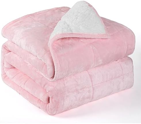 Alomidds Weighted Blanket Queen Size 20lbs 60 x 80 inches,Adult Weighted Blankets with Soft Plush Fleece,Fluffy Thick Warm Sherpa & Cozy Flannel Microfiber Heavy Blanket for Sofa Bed,Pink by Alomidds