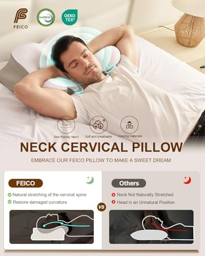 Cervical Neck Pillow, Memory Foam Pillow for Neck Pain Relief, Ergonomic Contour Cooling Pillow for Side Sleeper Pillow Adults & Stomach Sleepers Neck Shoulder Pillow (Gray, 24" L x 14" W) - Image 3