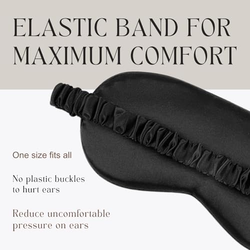 Black Sleep Eye Mask, Blackout Silk Satin Travel Blindfold Set Women - Image 3