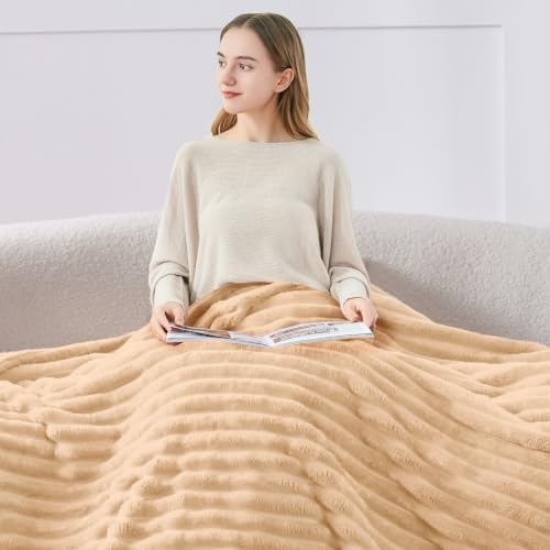 BEDELITE Ribbed Fleece Throw Blanket for Couch, Blush Sand, 50"x60" - Image 3