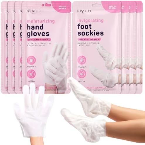 SpaLife Moisturizing Hand Gloves & Foot Mask Socks | Korean Skincare Set for Dry Cracked Hands & Dry Cracked Feet Callus Remover Alternative | Self Care Gifts for Women | 4 Hand, 4 Foot by SpaLife