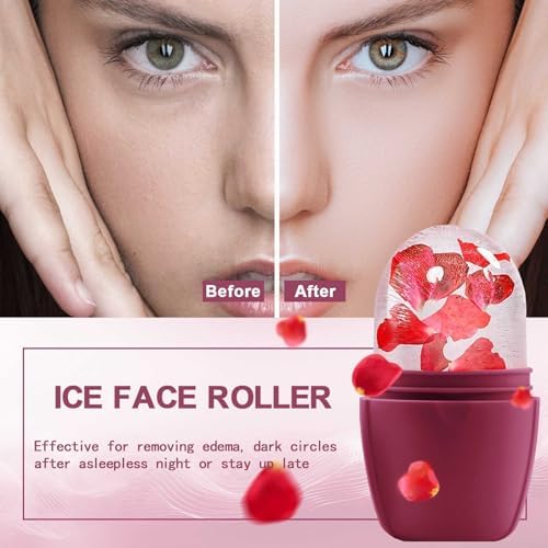 XHJRI Ice Face Roller Massager,Ice Cube Roller for Face, Eyes and Neck Naturally Conditioning and Skin Care,De-Puff Eye Bags,Reduce Migraine Pain,Reusable Massage Silicone Ice Mold (Upgrade Rose) - Image 2