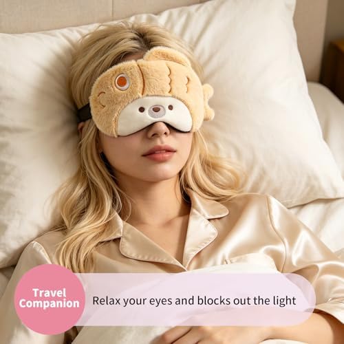 PERFECTSIGHT Sleep Eye Masks, Cute Sleep Eye Cover Lightweight Adjustable Eyeshade Mask Cover for Women Men Sleep Travel Nap, Khaki Fish - Image 2