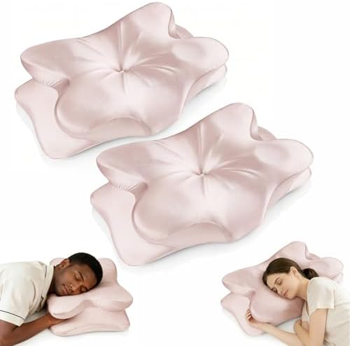 2-Pack Cervical Neck Pillow for for Neck Support,Ergonomic Memory Foam Contour Pillow with Wrinkle-Resistant Silky Satin Fabric Cover,Orthopedic Bed Pillow for Side,Back,Stomach Sleepers,Pink by Unknown