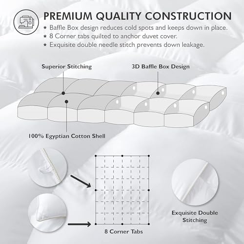 Luxurious Oversized Super King 120" x 120" Size Goose Down Fiber Waterfowl Feather Fiber Comforter Duvet, 100% Egyptian Cotton Cover, 90 oz. Fill Weight, Baffle Box Design, White Solid - Image 5