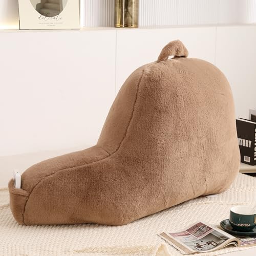 Large Plush Backrest Pillow for Sitting in Bed,Faux Fur,Khaki - Image 6