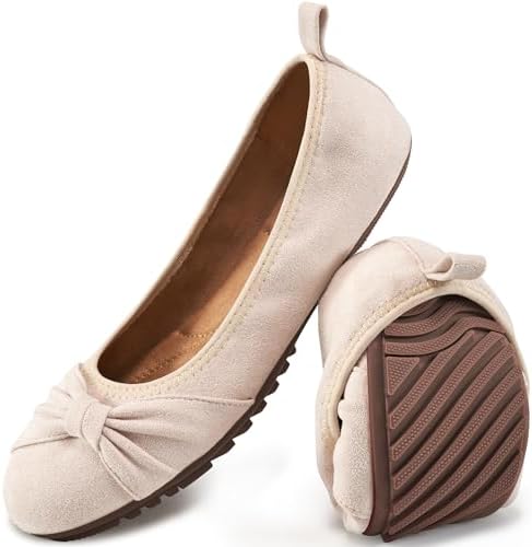 Ecetana Comfortable Ballet Flats for Women: Lightweight Cushioned Foldable Slip-On Work Shoes with Memory Foam - All Day Walking Comfort - Dressy Flats for Office Business by Ecetana