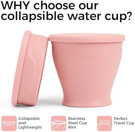 TakeToday Collapsible Cup 8 oz, Foldable with Lid for Travel, Peach - Image 3