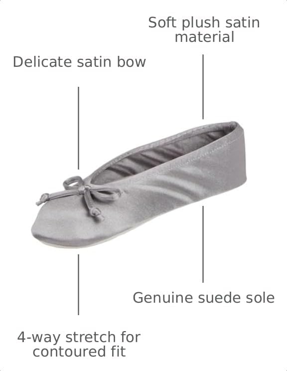 Isotoner Women's Satin Ballerina Slippers with Classic Ribbon Bow and Suede Sole - Image 3