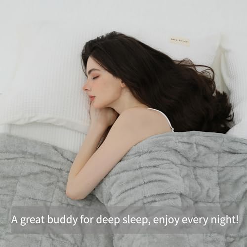 Weighted Blanket, Plush Fleece Blanket Ultra Soft - Fluffy Cozy Throw for Bed Couch Sofa, Warm Fuzzy Blanket for Adults (Light Grey, 60"x80" 20 lbs) - Image 2