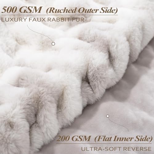 Touchat Ruched Faux Fur Blanket Twin,Fluffy Soft Cozy Blanket,Tie-dye Grey - Image 2