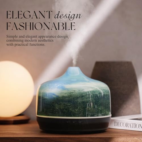 Porseme 500ml Glass Essential Oil Diffuser Aromatherapy Ultrasonic Cool Mist Humidifier 15-21 Running Hours Waterless Auto-Off Air Diffusers for Sleeping Yoga Working Spa(Dreamy Blue) - Image 4