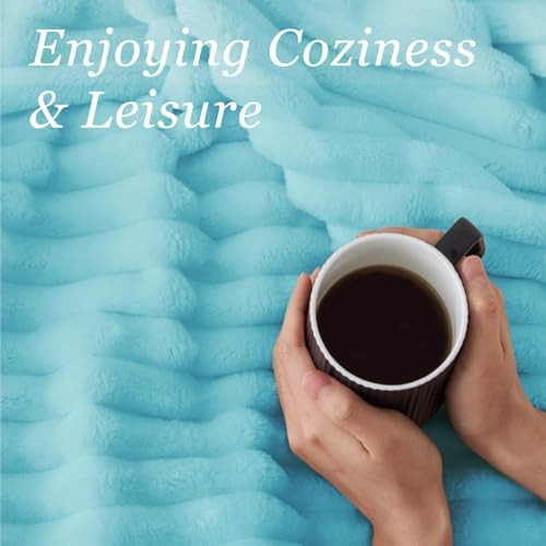 BEDELITE Ribbed Fleece Throw Blanket for Couch, Sky Blue, 50"x60" - Image 5