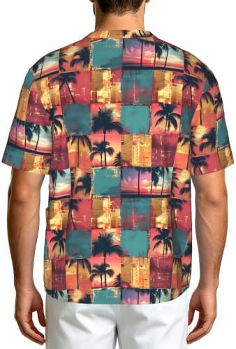 Men's Scrub Top,V-Neck Spill Wrinkle Resistant,3 Pockets-Tropical Sunset Collage (2) - Image 2