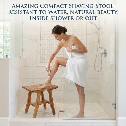 EcoDecors Satori 14-Inch Teak Shower Bench, Adjustable Feet, Waterproof - Image 5