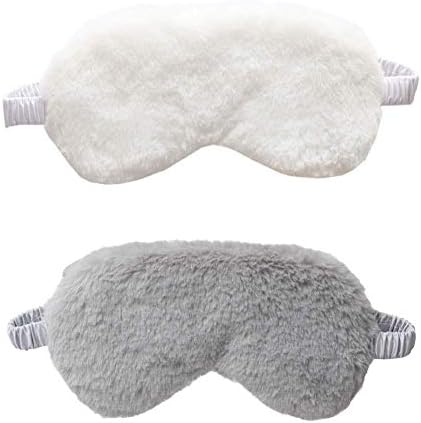 Faux Fur Eye Mask 2PCS Soft Plush Sleeping Blindfold,Grey White by EleCharm
