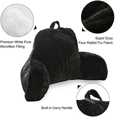 Aimuan Reading Pillow Bed Rest Pillow with Arms Rabbit Fur Cushion for Adults Teens Incline Rest Sitting up & Sleeping Snoring Pillow with Pregnancy Lumbar Back Support (Standard, Black) - Image 4