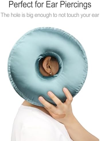 Washable Silky Satin Ear Piercing Pillow with Removable Pillowcase Smooth Cooling Donut Pillows Hole for Ear Pain Relief CNH Sleeping Pressure Sore Side Sleepers Ear Guard Protector, Turquoise - Image 4