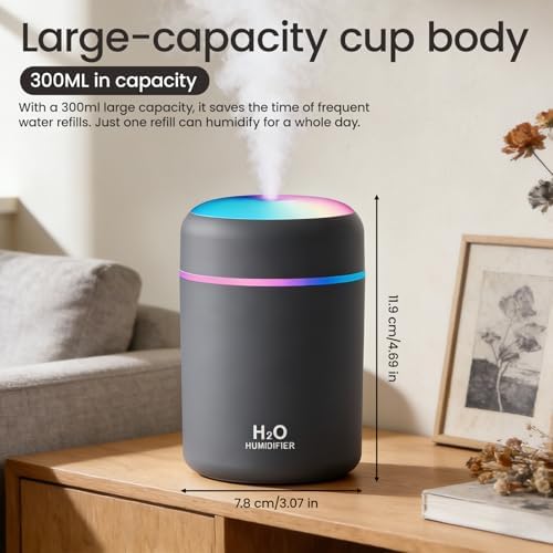 Portable Colorful Cool Mini Humidifier,Aroma Essential USB Personal Desktop Humidifier,. Perfect for Bedroom, Office & Car(300ml, White) (grey) - Image 4