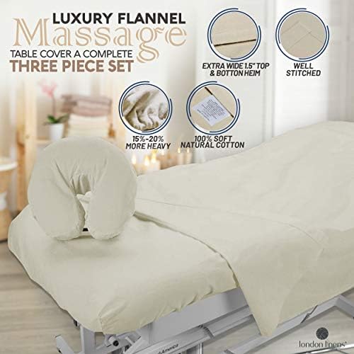 LONDON LINENS Extra Thick 3 Piece Set Massage Table Sheets Set - 100% Natural Cotton Flannel - Includes Massage Table Cover, Massage Fitted Sheet, and Massage Face Rest Cover (Natural) - Image 4