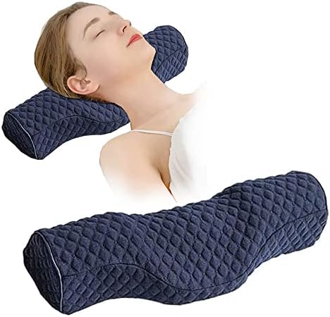 Cervical Neck Pillow for Pain Relief Sleeping, Neck roll Pillow Memory Foam for Stiff Neck Pain Relief ，Travel Bolster Pillow for Bed for Side Sleepers Back Sleeper. (Blue) by BEDAZE