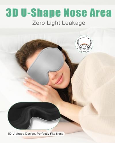 BeeVines 3D Contoured Sleep Mask, Blackout Eye Mask (Black & Grey) - Image 5