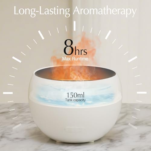 SALKING Essential Oil Diffuser, Fireplace Fire Flame Aromatherapy Diffuser, 150ml Ultrasonic Cool Mist Humidifier, Scent Aroma Diffuser with Auto-Off Function for Home, Room (White) - Image 3