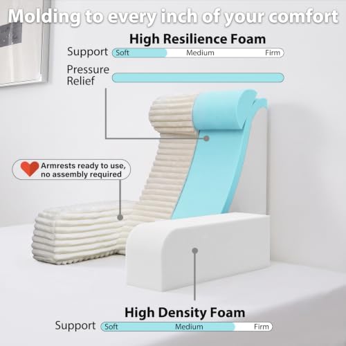 ENITYA 22" XL Back Pillow for Bed Sitting Up with Armrests & Big Pockets - Image 3