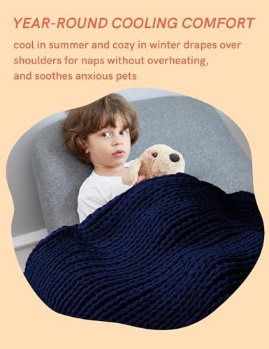 YnM Cooling Weighted Blanket, 100% Cotton Handmade Chunky Knitted Blanket, Weighted Lap, Breathable Heavy Blankets, Machine Washable Throw for Sleep or Home Decor (Navy Blue, 40x50 Inch, 7lbs) - Image 4